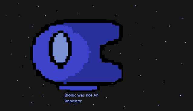 a pixel art of a blue object with the words bionic was not an impostor