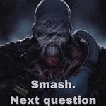 a picture of a zombie with the words `` smash next question '' .