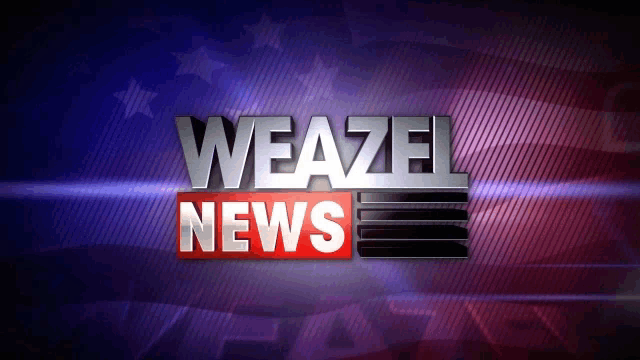 a weazel news logo is displayed on a patriotic background