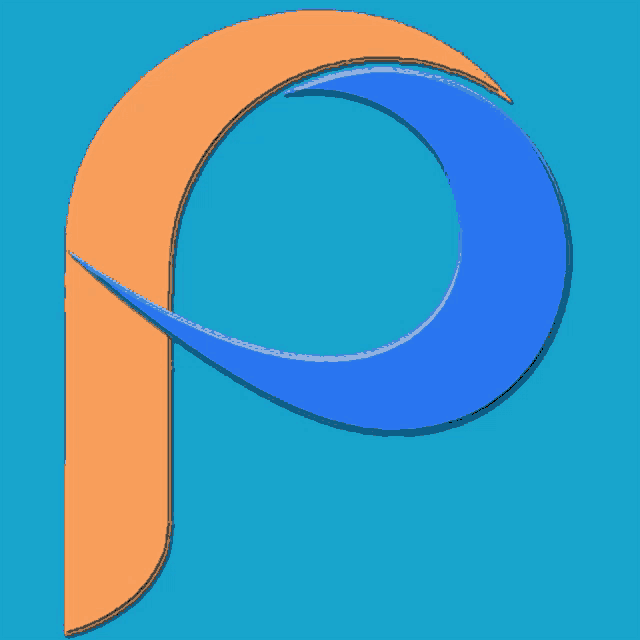 a blue and orange letter p is on a blue background