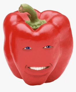 a red pepper with a face drawn on it