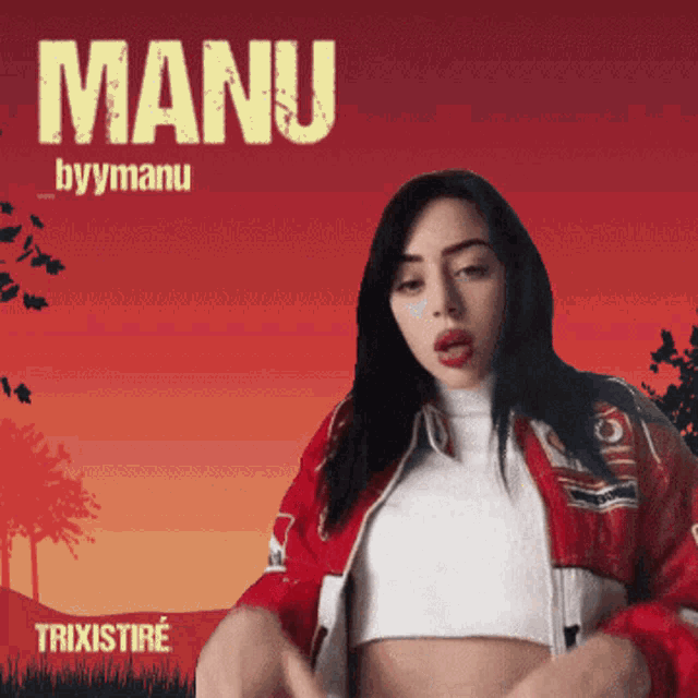 a poster for manu by manu shows a woman in a crop top