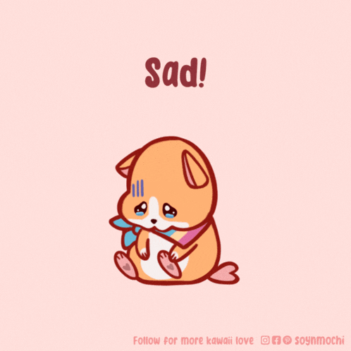 a cartoon of a sad dog with the words sad written above it