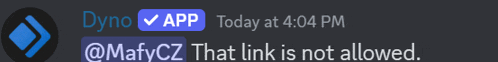 a screenshot of a discord app that says that a link is not allowed