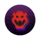 a red devil face is on a purple circle .