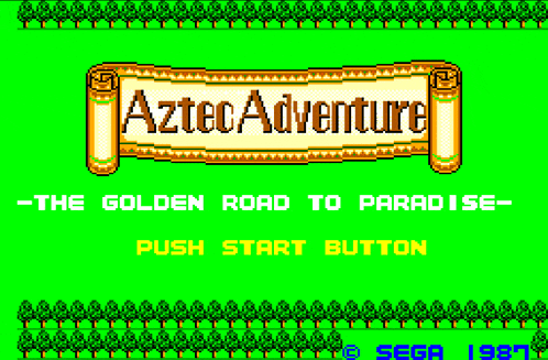 a green screen with a sign that says aztec adventure on it