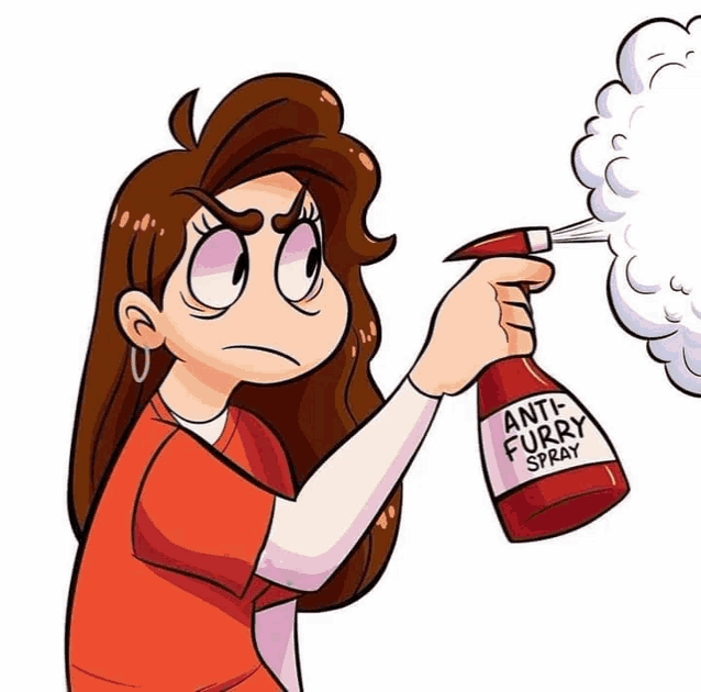 a cartoon girl is spraying anti furry spray