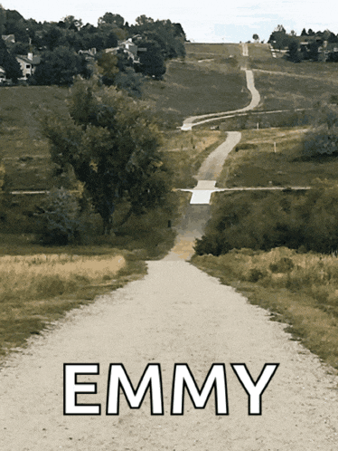 a picture of a dirt road with the word emmy on it