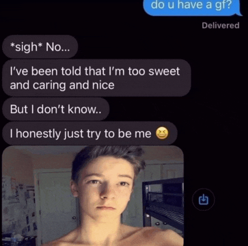 a screenshot of a text message between a man and a woman asking if they have a gf