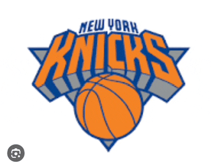 a new york knicks logo with a basketball in the middle