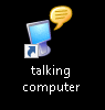 a computer with a speech bubble and the words talking computer