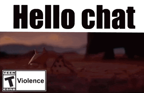 a video game advertisement that says hello chat with a warning for violence