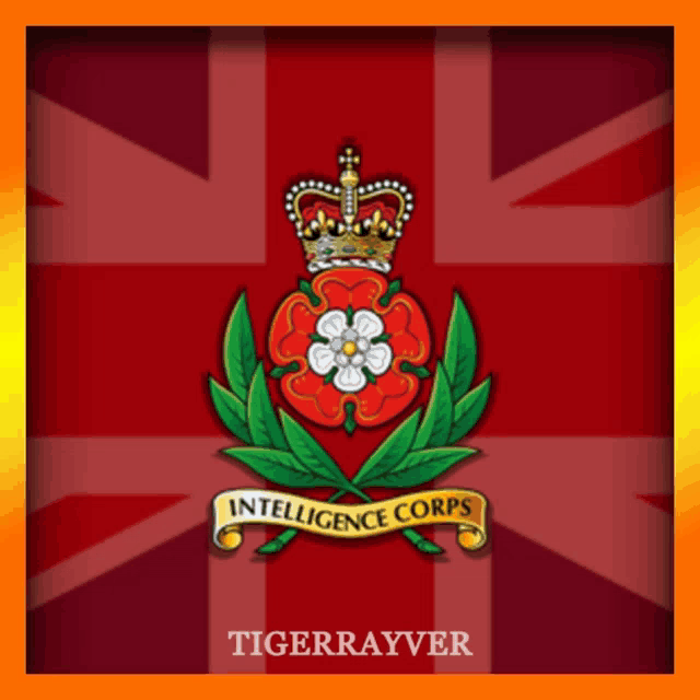 a british flag with a badge that says intelligence corps tigerrayver