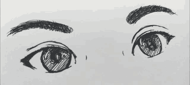 a black and white drawing of a woman 's eyes