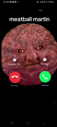 a phone screen shows a meatball martin talking on the phone