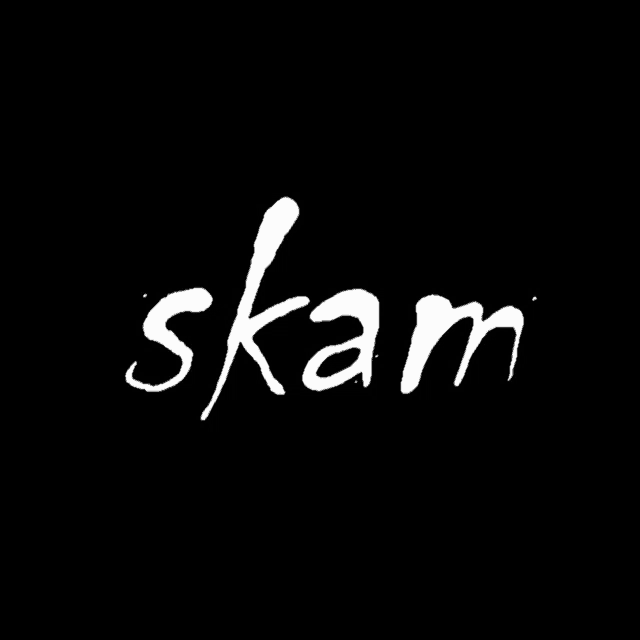 a black background with the word " skam " in white letters