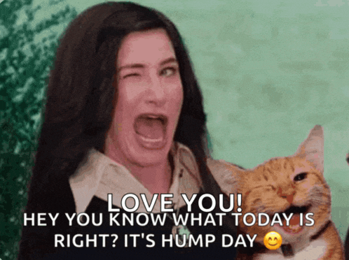 a woman is screaming while holding a cat and says " love you "