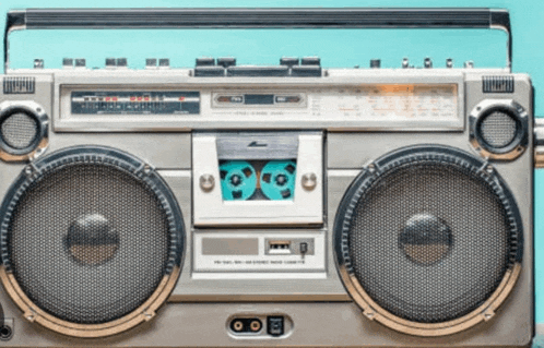 a boombox is sitting on a blue background