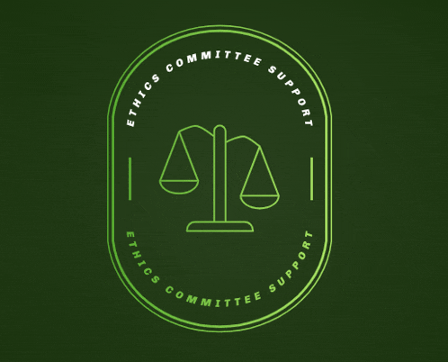 a logo for the ethics committee support with a scale