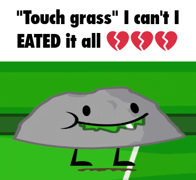 a cartoon character with a broken heart and the words " touch grass "