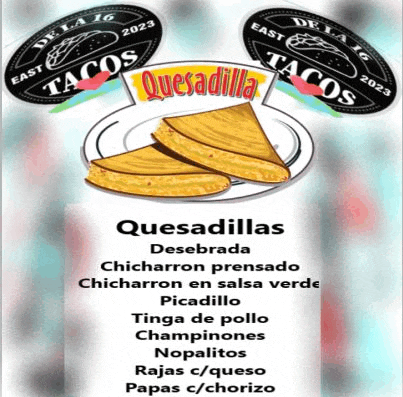 a drawing of quesadillas on a plate with the words quesadillas on top