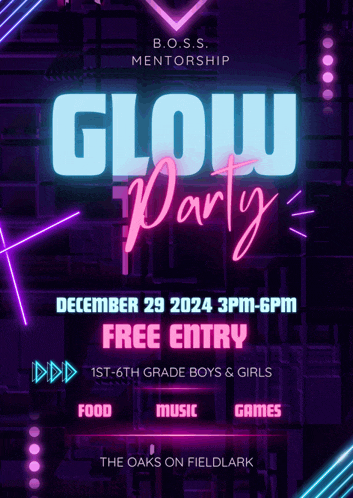 an advertisement for a glow party on december 29th 2024