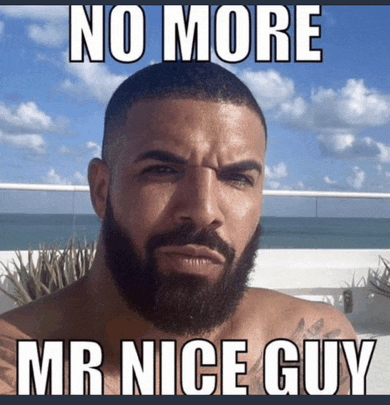 a man with a beard and the words no more mr nice guy on his face