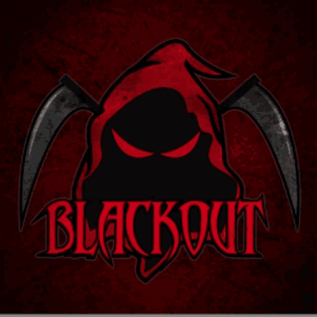 a blackout logo with a grim reaper with a red hood