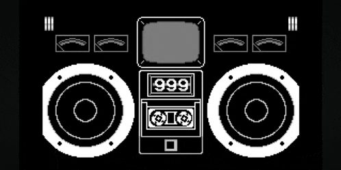 a black and white drawing of a boombox with speakers and a tv .