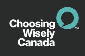 a logo for choosing wisely canada with a blue circle in the middle