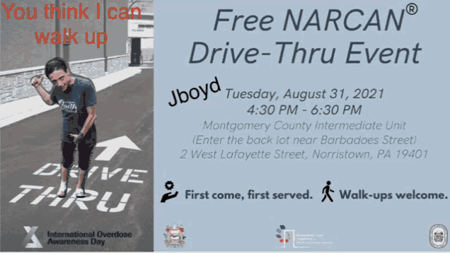 a flyer for a free narcan drive-thru event