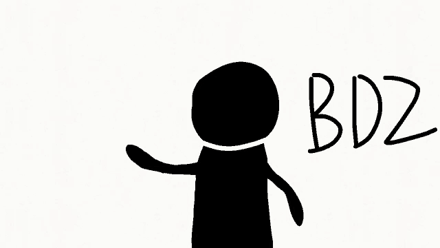 a black and white drawing of a person with the word bdz written on the bottom