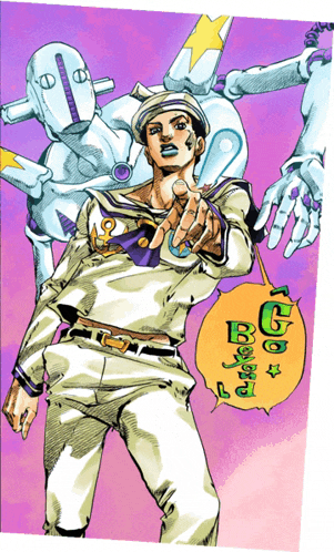 a cartoon drawing of a man standing next to a robot with the word jojo on it