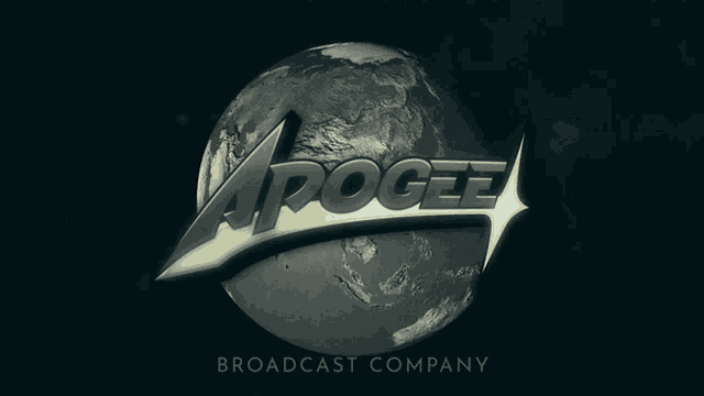 a logo for apogee broadcast company with a globe