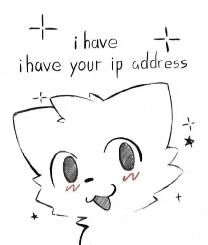 a black and white drawing of a cat with a tongue sticking out and the words `` i have your ip address '' .