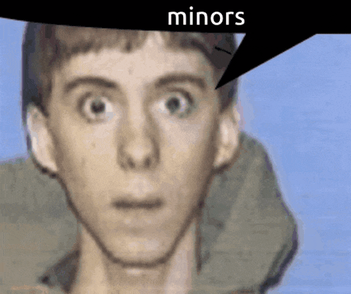 a young man with a speech bubble that says minors on it