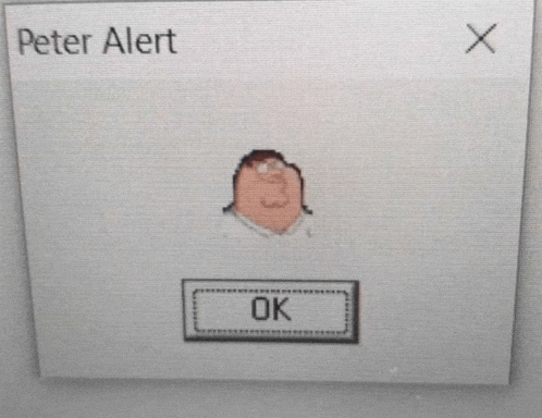 a computer screen with a peter griffin icon and a ok button