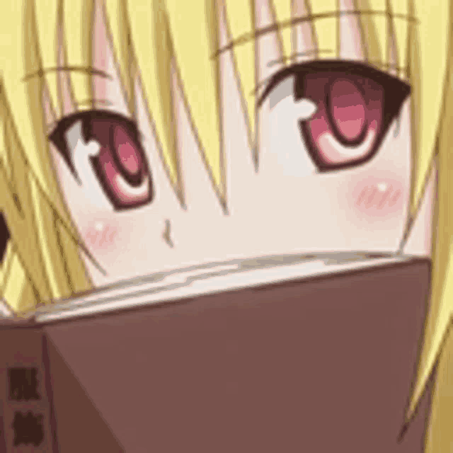 a close up of a anime girl reading a book with her eyes closed .