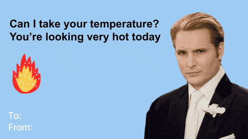 a greeting card with a man in a tuxedo and the words " can i take your temperature " on it