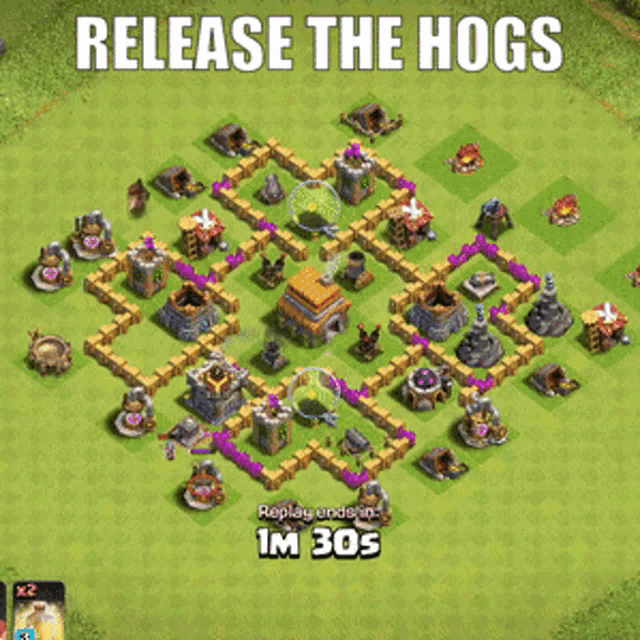 a clash of clans game that says release the hogs on the top