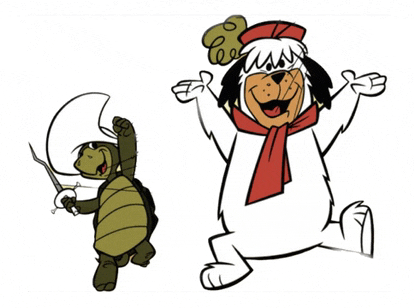 a cartoon dog and a turtle are standing next to each other on a white background