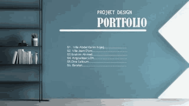 a project design portfolio is displayed in front of a blue wall