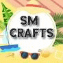 a logo for sm crafts with a picture of a beach and sunglasses .