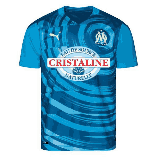 a blue shirt that says eau de source cristaline naturelle on it