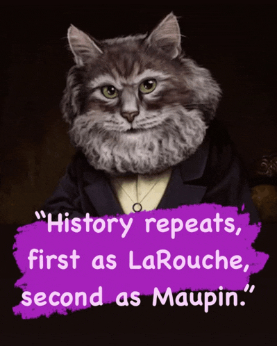 a painting of a cat with a beard and a quote that says " history repeats first as larousse second as maupin "