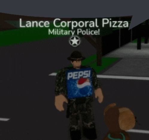 a military police officer is holding a pepsi bag