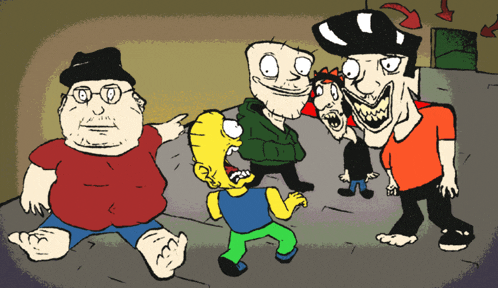 a group of cartoon characters including bart simpson are standing together