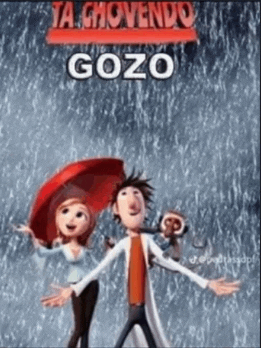 a movie poster for ta chovendo gozo with a man and a woman standing in the rain