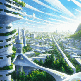 an artist 's impression of a futuristic city with a tower in the middle