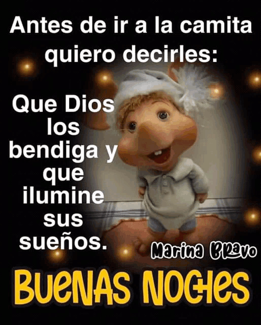 a picture of a cartoon character with the words buenas noches on the bottom